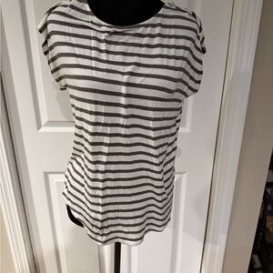Green Envelope Black and White Striped Short Sleeve Top